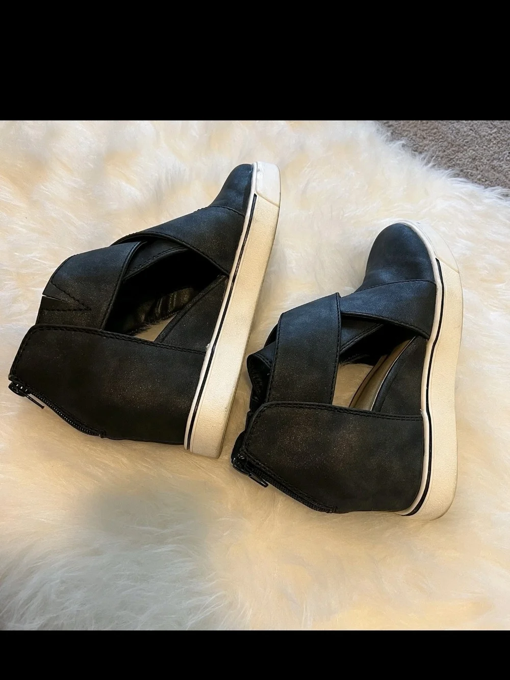 Maurices Black Crisscross Slip-On Wedge Sneakers with White Sole